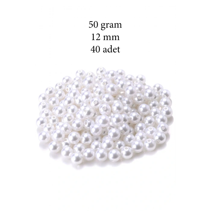 50 gram 12mm Beyaz Renk Plastik İnci Boncuk Çanta ve Takı Yapım Boncuğu (~40 adet)