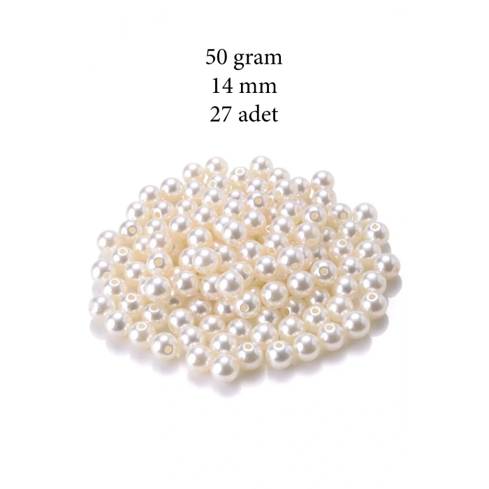 50 gram 14mm Krem Renk Plastik İnci Boncuk Çanta ve Takı Yapım Boncuğu (~27 adet)