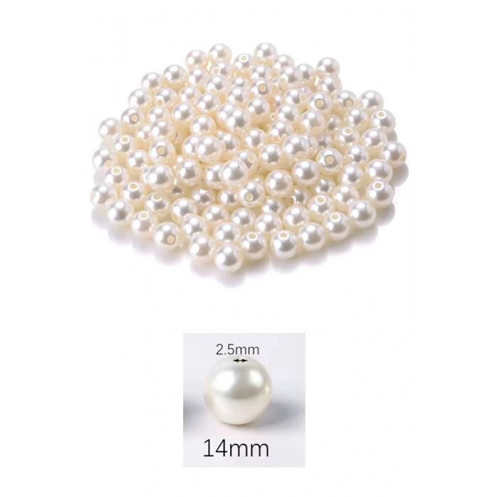 50 gram 14mm Krem Renk Plastik İnci Boncuk Çanta ve Takı Yapım Boncuğu (~27 adet)