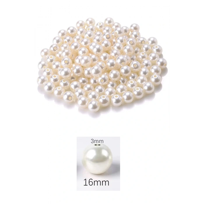 50 gram 16mm Krem Renk Plastik İnci Boncuk Çanta ve Takı Yapım Boncuğu (~17 adet)