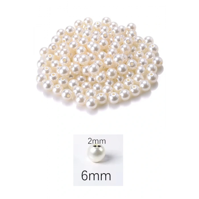 50 gram 6mm Krem Renk Plastik İnci Boncuk Çanta ve Takı Yapım Boncuğu (~375 adet)