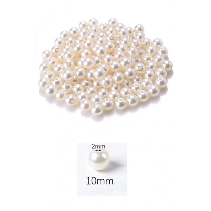 500 gram 10mm Krem Renk Plastik İnci Boncuk Çanta ve Takı Yapım Boncuğu (~950 adet)
