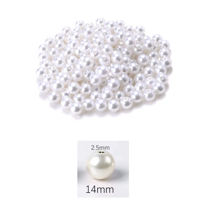 500 gram 14mm Beyaz Renk Plastik İnci Boncuk Çanta ve Takı Yapım Boncuğu (~270 adet)