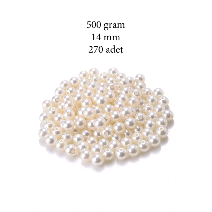 500 gram 14mm Krem Renk Plastik İnci Boncuk Çanta ve Takı Yapım Boncuğu (~270 adet)