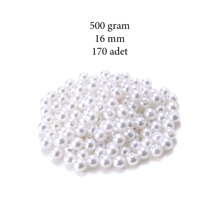 500 gram 16mm Beyaz Renk Plastik İnci Boncuk Çanta ve Takı Yapım Boncuğu (~170 adet)