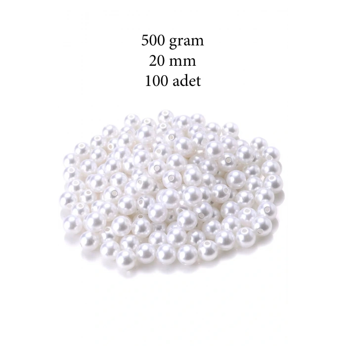 500 gram 20mm Beyaz Renk Plastik İnci Boncuk Çanta ve Takı Yapım Boncuğu (~100 adet)