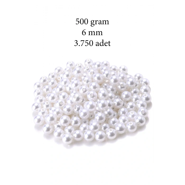 500 gram 6mm Beyaz Renk Plastik İnci Boncuk Çanta ve Takı Yapım Boncuğu (~3.750 adet)