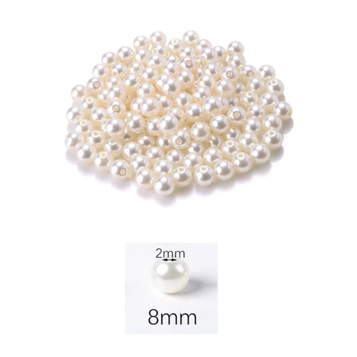 500 gram 8mm Krem Renk Plastik İnci Boncuk Çanta ve Takı Yapım Boncuğu (~1.600 adet)