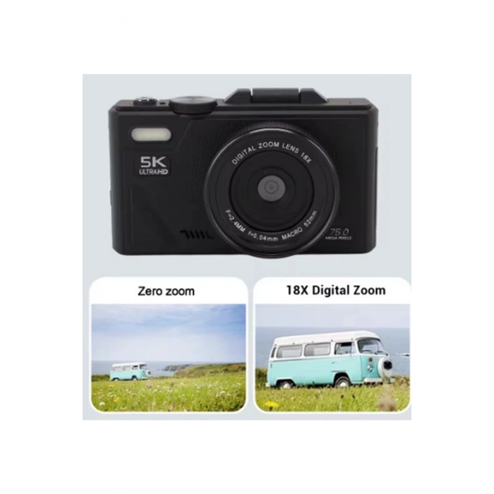 5k 75mp Hd Dijital Kamera 18x Dijital Zoom, Flaşlı,3.0 İnç Ekranlı Fotoğraf Makinesi