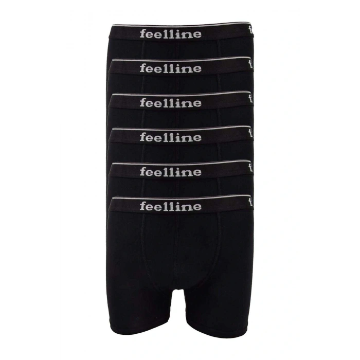 6 adet Feelline Siyah Pamuklu Doğal Likralı Erkek Boxer