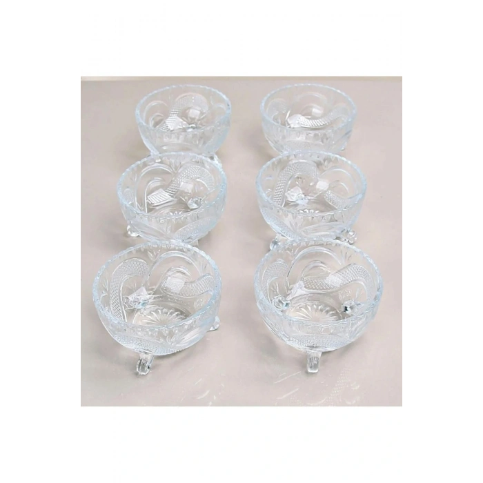 6lı Kristal Lüx Ayaklı Cam Çerezlik Şekerlik Sunumluk Kase