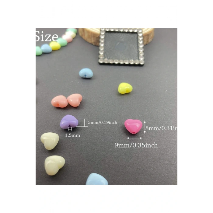 60 gr (300 adet) Şeker Rengi Akrilik Kalp Boncuklar Renkli Karışık Plastik Pastel Boncuklar Ara Boncuk Kalp Şekilli Kolye Bilezik için