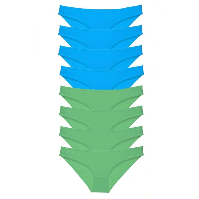 8 adet Süper Eko Set Likralı Kadın Slip Külot Yeşil ve Mavi