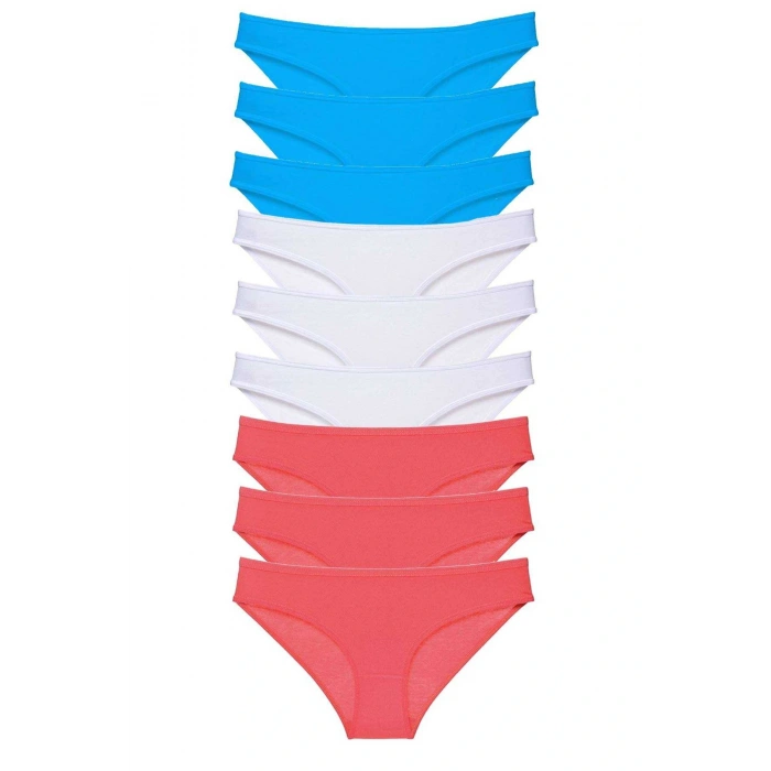 9 adet Süper Eko Set Likralı Kadın Slip Külot Fuşya Beyaz Mavi