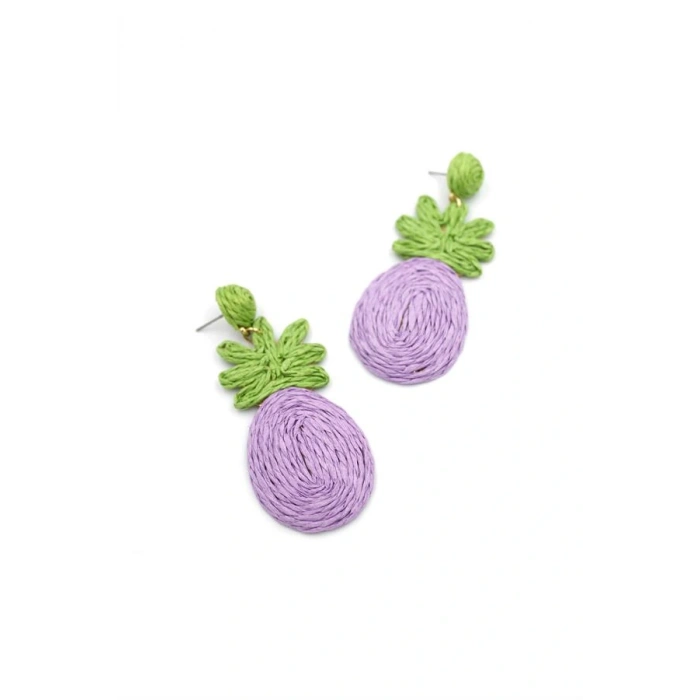 Ananas Hasır Küpe - Mor