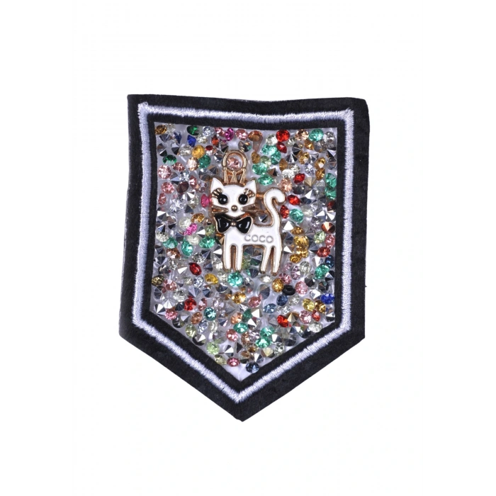 Aplike Ütü İle Yapışan Taşlı Kedi Arma 5 cm