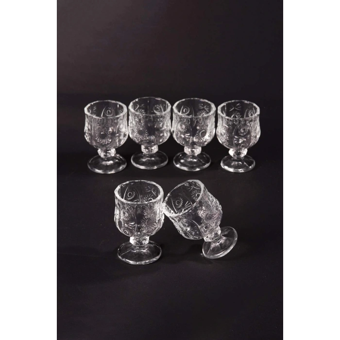 Ayaklı Kahve Yanı Bardağı Kristal Kesim Shot Bardak 7cm x 4 cm 6 Lı Set