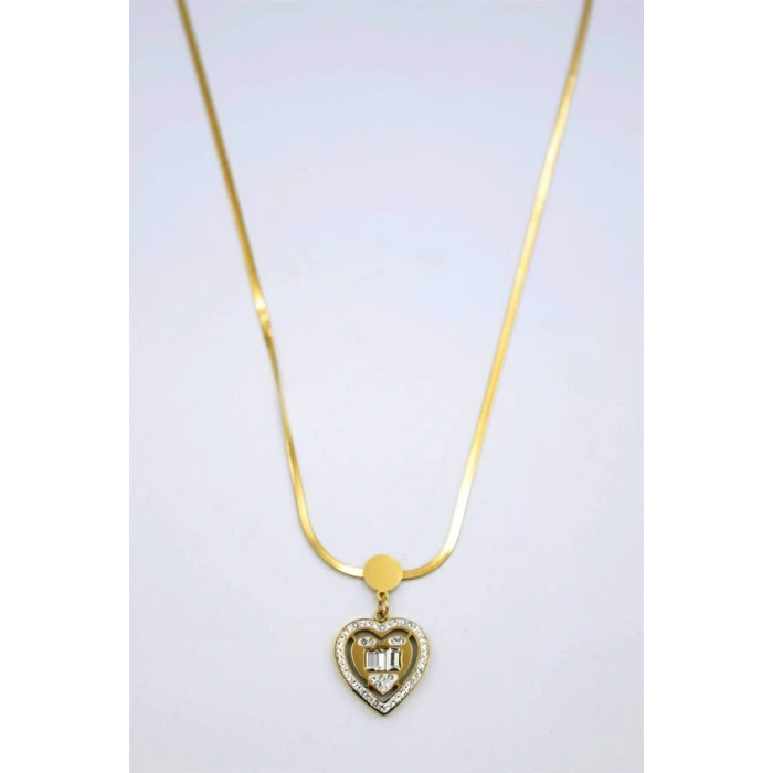 Baget Taşlı  Kalp Kolye - Altın
