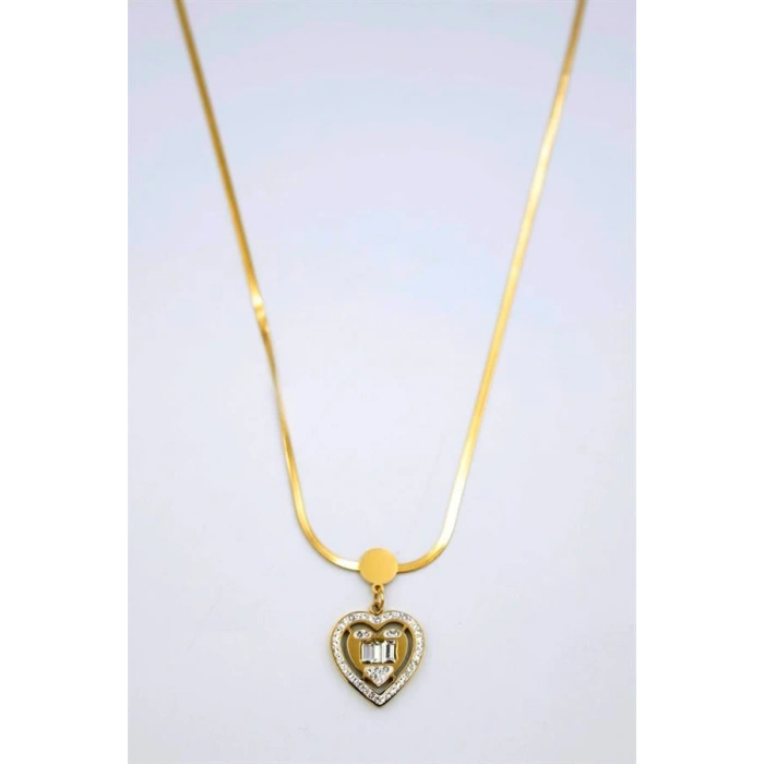 Baget Taşlı  Kalp Kolye - Altın