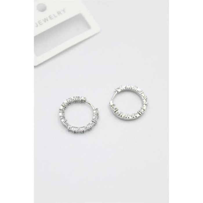 Baget Taşlı Küpe - Beyaz