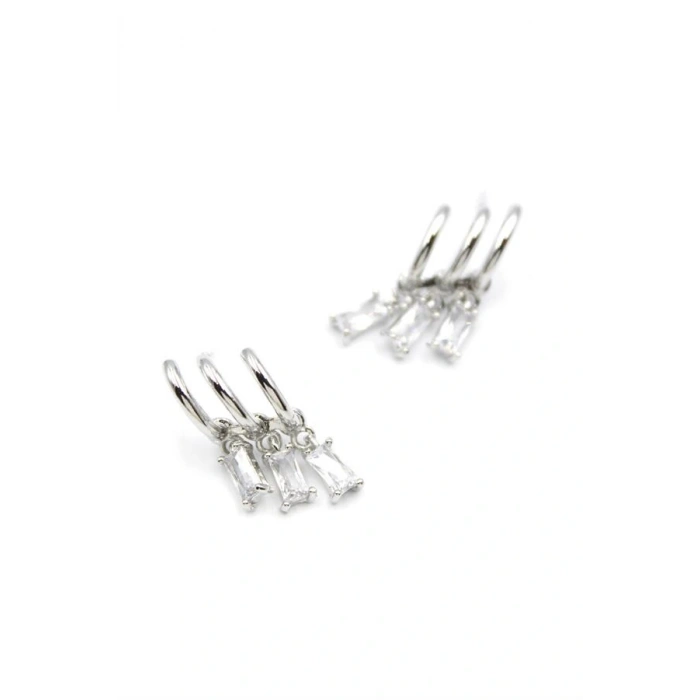 Baget Taşlı Küpe - Gümüş