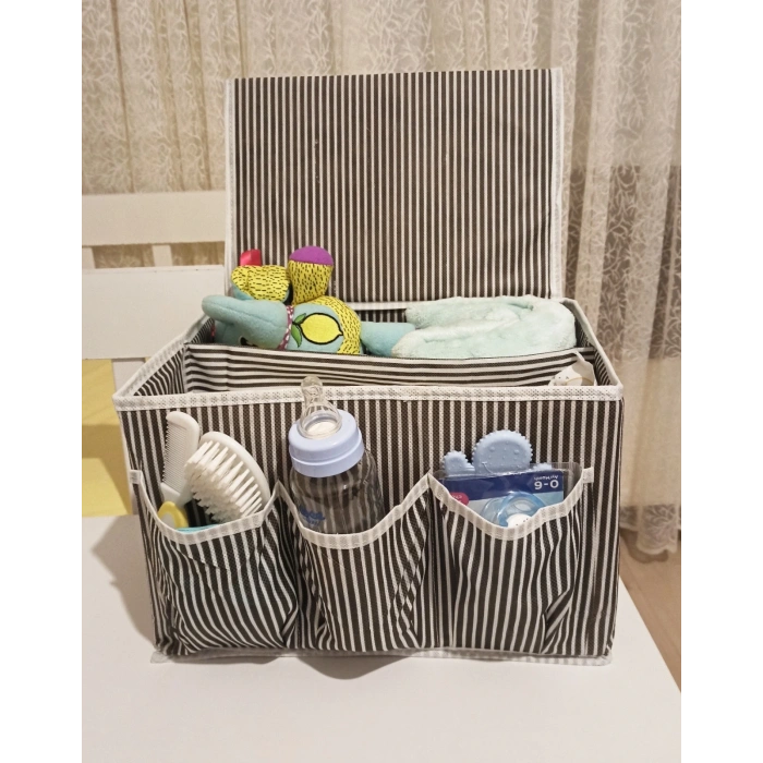 Bebek Beşik Başucu Düzenleyici Kapaklı 5 Bölmeli Organizer