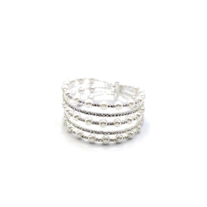 Beş Sıra İncili Su Yolu Bileklik - Gümüş