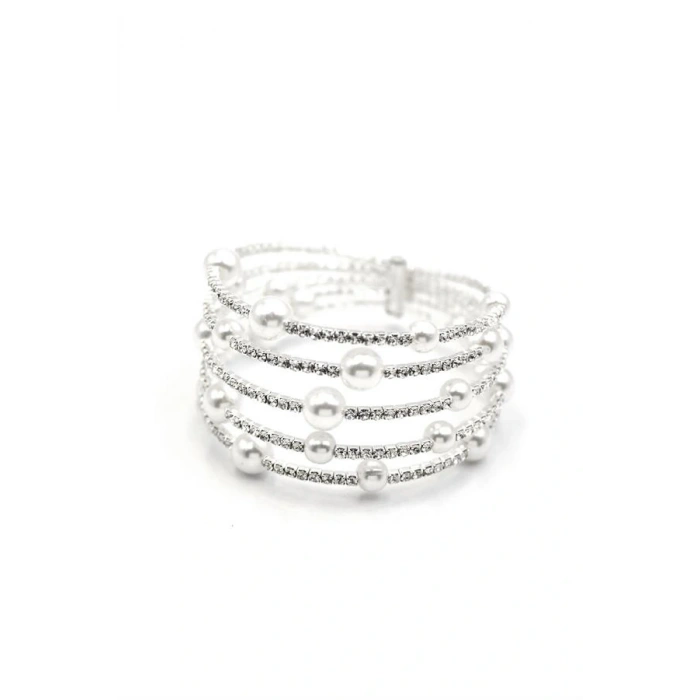 Beş Sıra İncili Su Yolu Bileklik - Gümüş