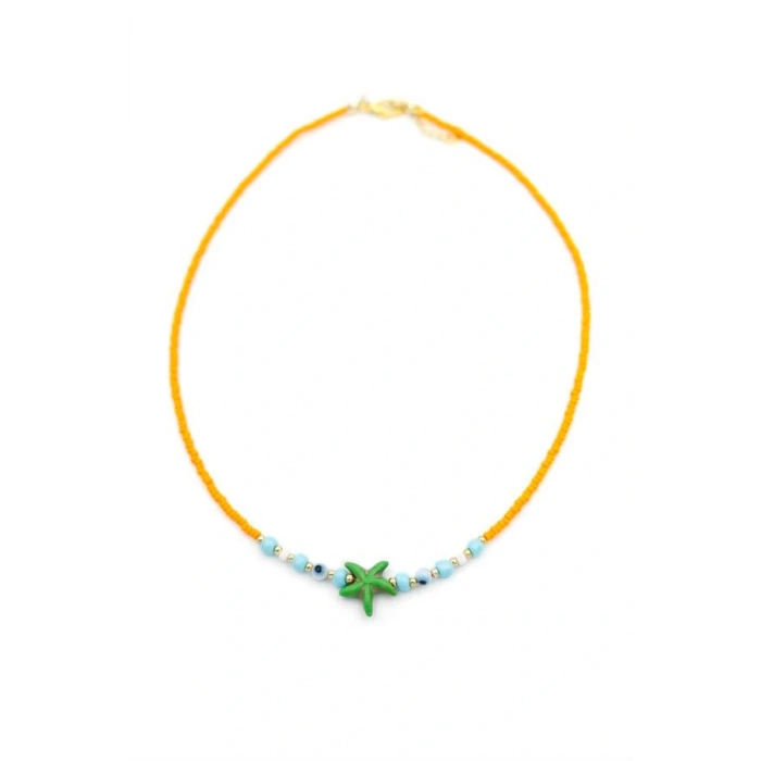 Boncuk Deniz Yıldzı Kolye - Turuncu