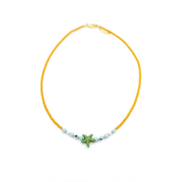 Boncuk Deniz Yıldzı Kolye - Turuncu