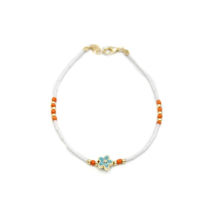 Boncuklu Çiçek  Halhal - Mavi