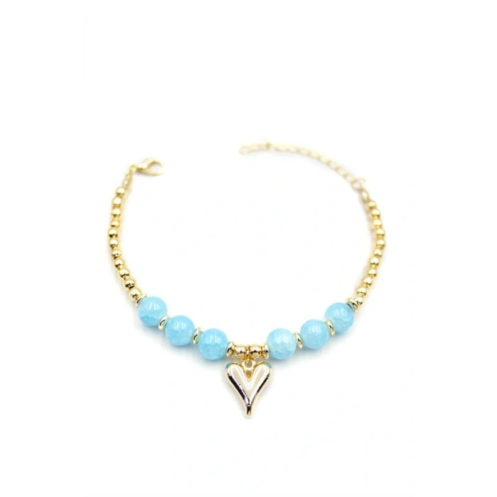 Boncuklu Kalp Bileklik - Mavi