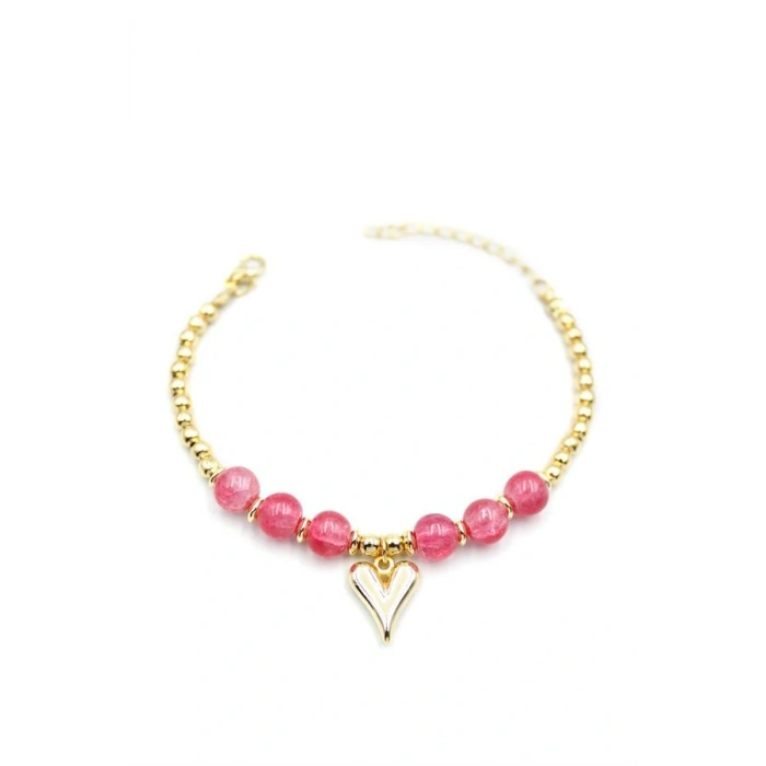Boncuklu Kalp Bileklik - Pembe