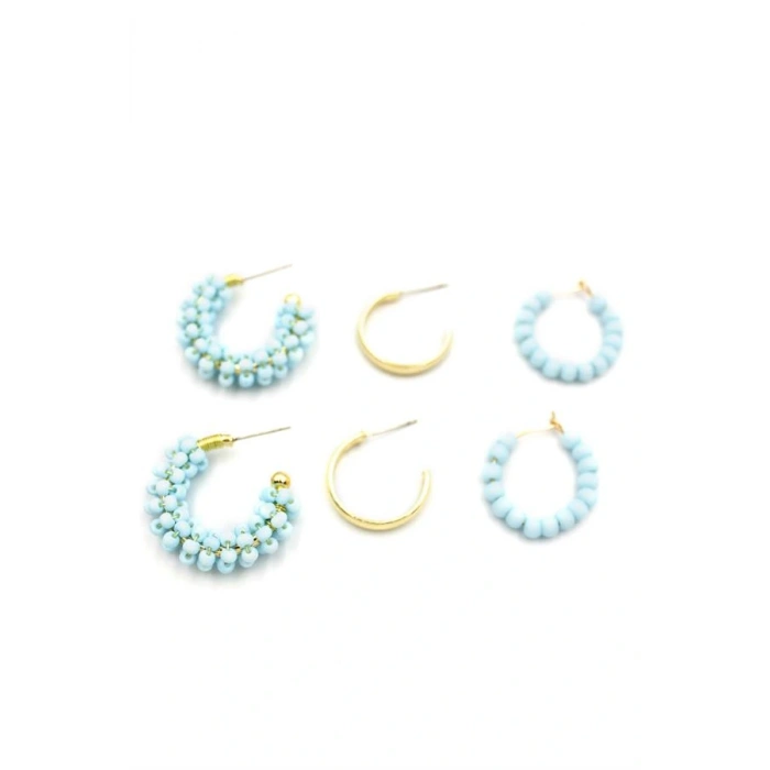 Boncuklu Küpe Seti - Turkuaz