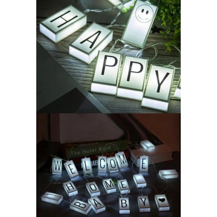 BUFFER® 10lu Lightbox Işıklı Harf Mesaj Panosu Dekoratif  Harf Işık Zinciri