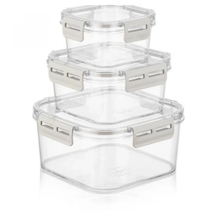 BUFFER® 3lü Pratik Silikon Contalı Sızdırmaz Kapaklı Sağlam İstiflenebilir Saklama Kapları