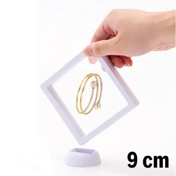 BUFFER® 9x9 cm Standlı 3D Takı Ziynet Hatıra Koleksiyon Saklama Kutusu Şeffaf Film Çerçevesi