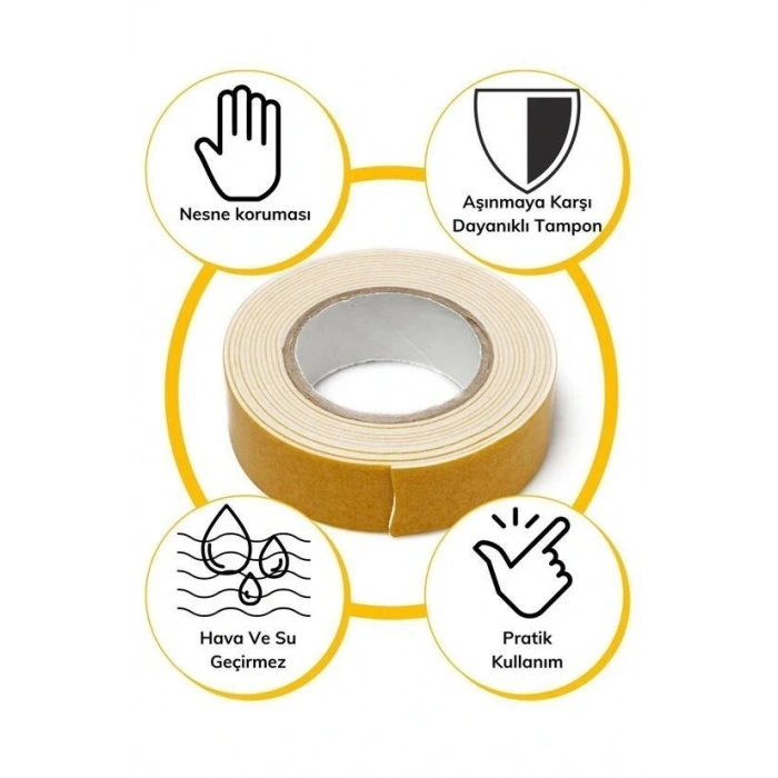 BUFFER® Çok Amaçlı Tüm Yüzeylerde Kullanıma Uygun Beyaz Çift Taraflı Köpük Sünger Montaj Bant