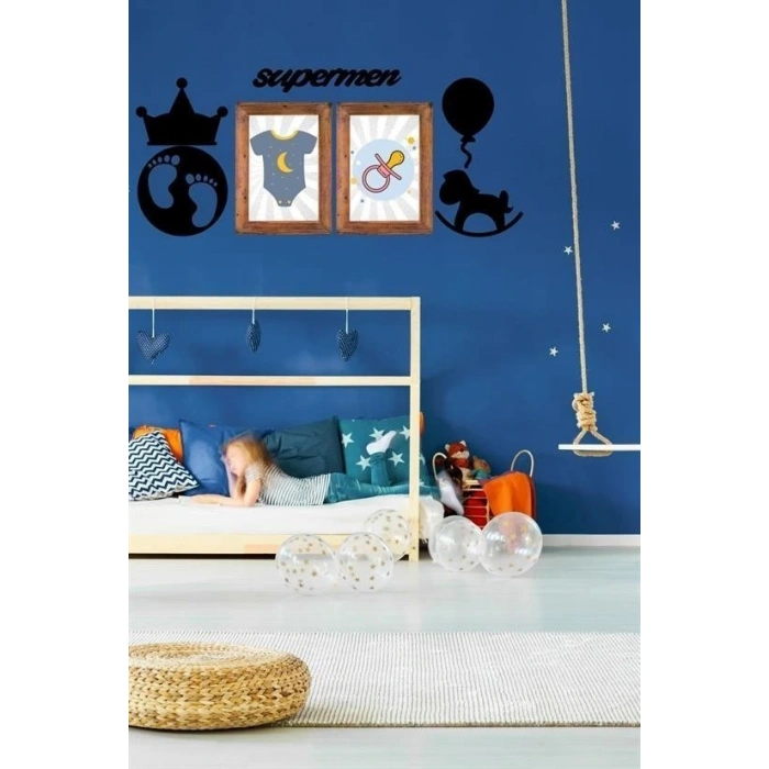 BUFFER® DECO103 Supermen Dekoratif Duvar Süsü Tablo Aksesuar Ahşap Tasarım Hediye Pano Sticker Seti