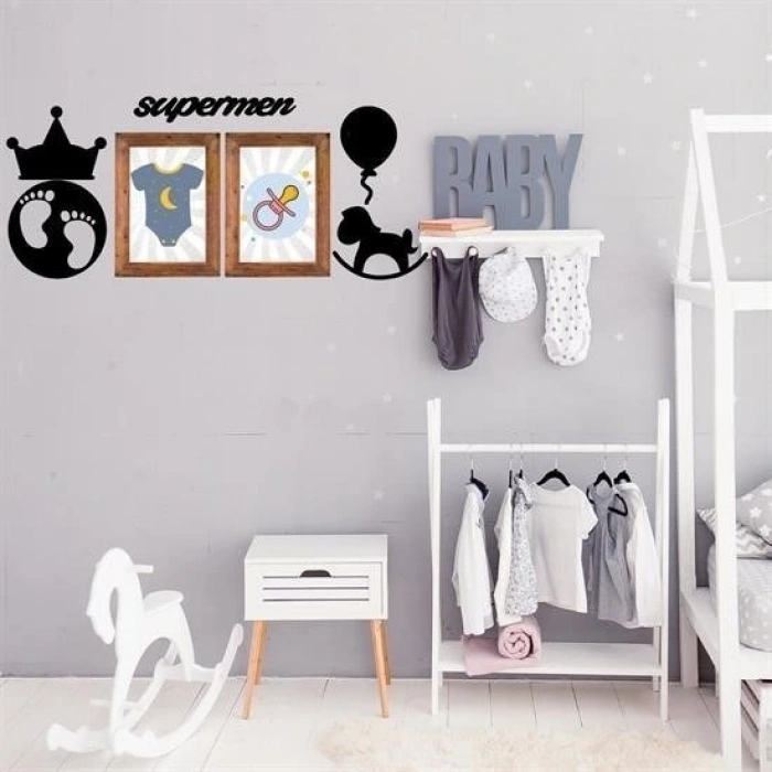 BUFFER® DECO103 Supermen Dekoratif Duvar Süsü Tablo Aksesuar Ahşap Tasarım Hediye Pano Sticker Seti