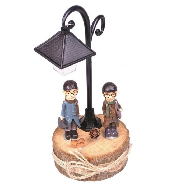 BUFFER® Hediyelik Işıklı Ahşap Biblo Romantik Hediye Biblo Süs Eşyası