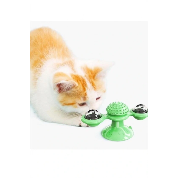 BUFFER® Pet Malzemeleri Vantuzlu Fırıldak Toplu Dönen Şeffaf Depo Tasarım İnteraktif Kedi Oyuncağı