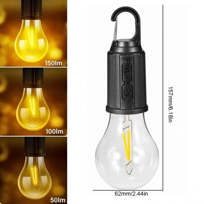 BUFFER® Şarj Olabilen 3 Farklı Mod LEDli Kendiliğinden Asma Kancalı Kamp,Dış Cephe Lambası