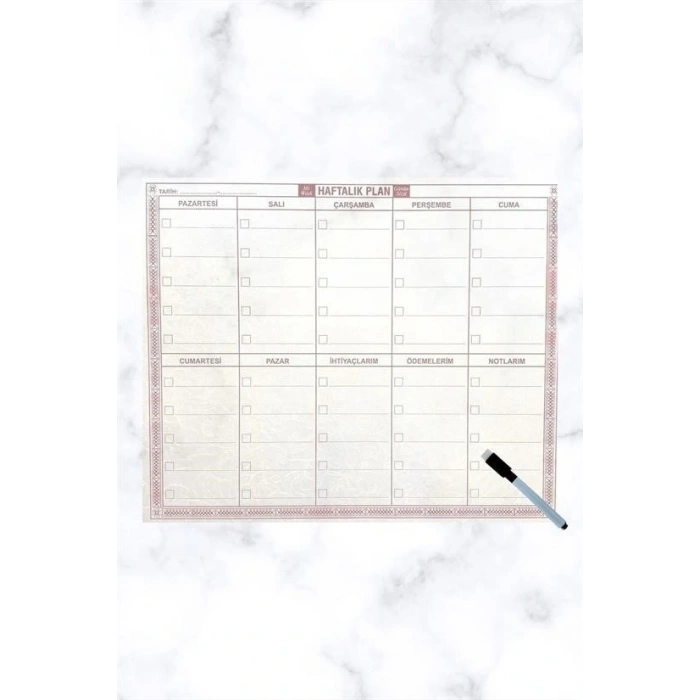 BUFFER® Şeffaf Kendiliğinden Yapışkanlı Kalemli Haftalık Planlayıcı 40cm-50cm