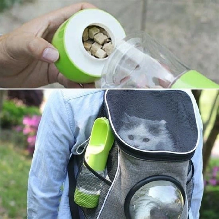 BUFFER® Taşınabilir Mama Hazneli Evcil Hayvan Suluğu Seyahat Kabı Kilitlenebilen Su Sızdırmaz 380ML