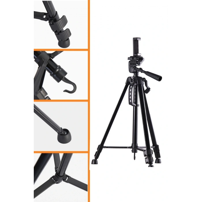 BUFFER® Telefon ve Fotoğraf Makinası Takılabilen Bluetooth Kumandalı 146 cm Tripod