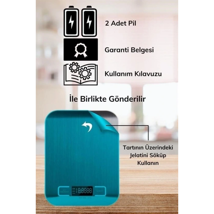 BUFFER® TF 1002 Hassas Ölçümlü  Maksimum 5 Kg Kapasiteli Led Ekran Platin Dijital Mutfak Tartısı