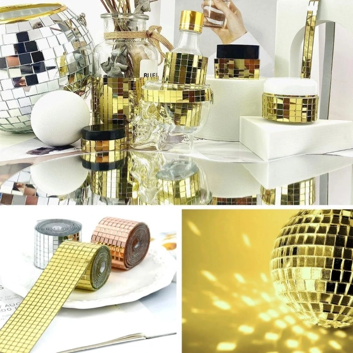 BUFFER®1 Metre Uzunluğunda Gold Renk Aynalı Mozaik Taşlı Dekor Bandı 4 cm x 1 mt