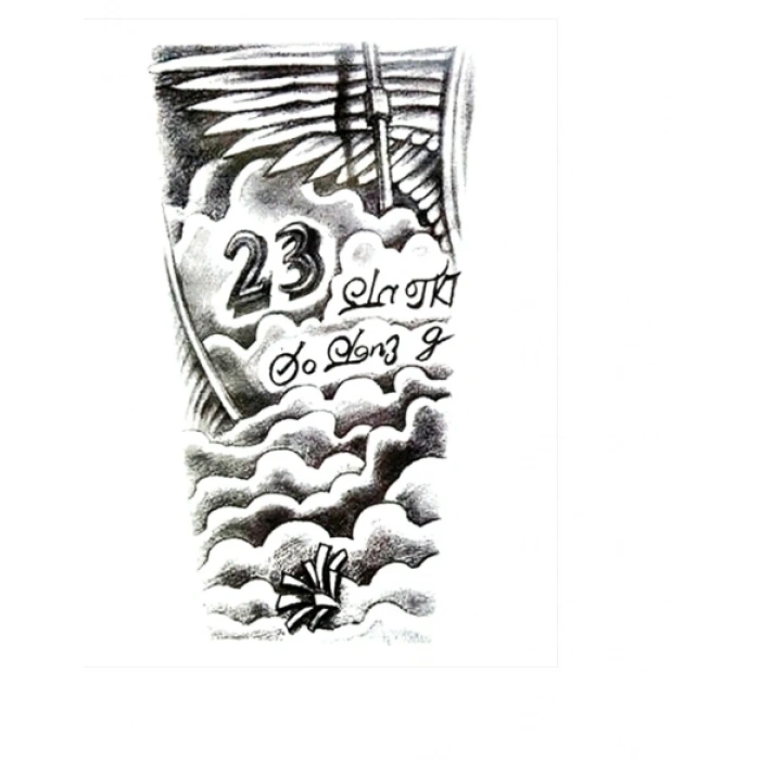 Bulutlar Melek Kanatları Geçici Dövme Şablonu Büyük Boy