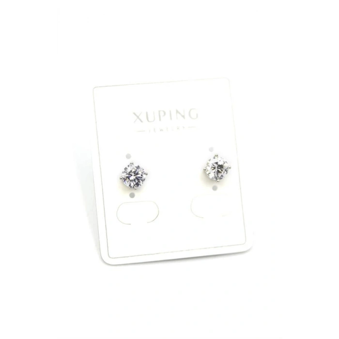 Büyük Boy Tek Taş Küpe - Gümüş